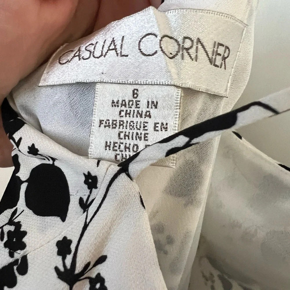 Vintage Black & White Floral Midi Dress 6 Silk - Picture 3 of 4